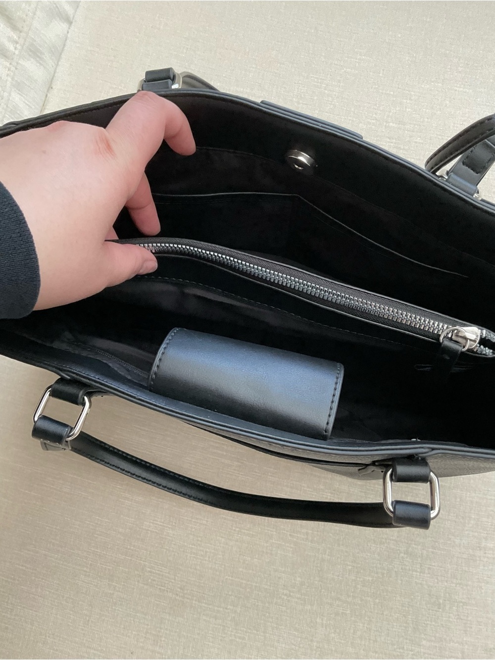 Nine West Black Tote Bag - Everyday Structured Handbag - Picture 7 of 8
